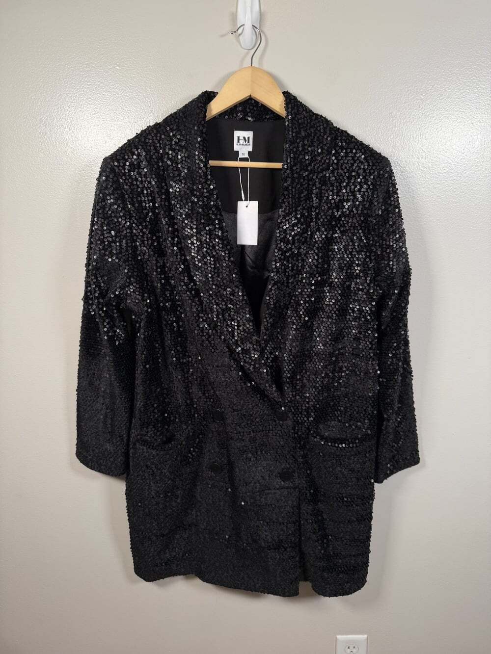 HIlary Macmillan Sequin Blazer Jacket Size 1X Black Glam Party Maximalist